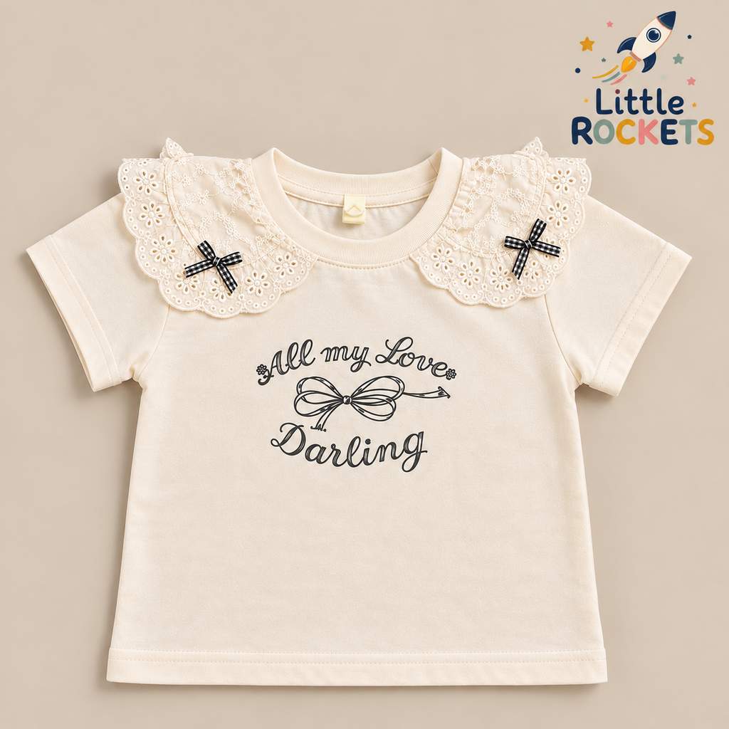 Lace Collar Cream Top for Girls – view 3