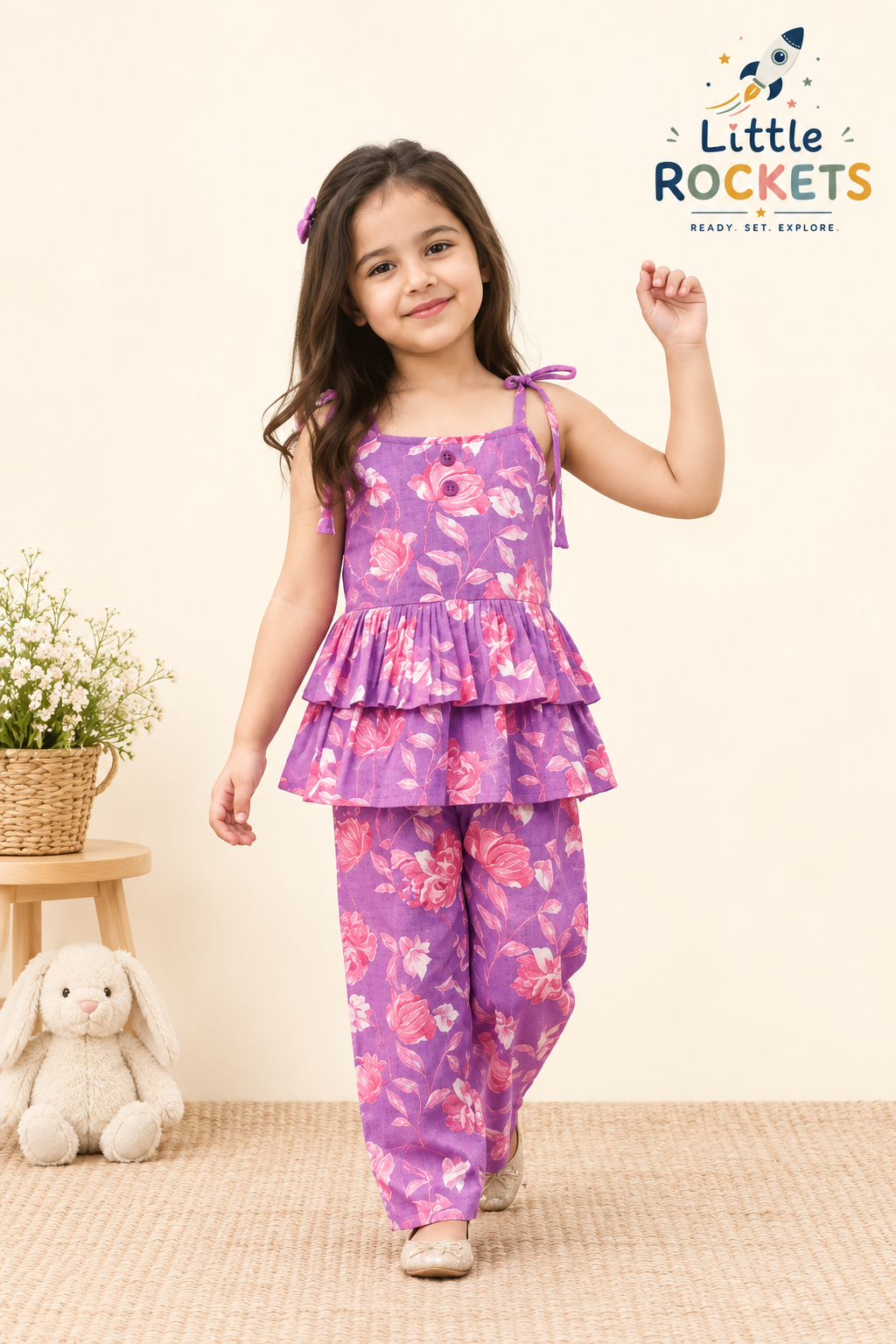 Purple Floral Top & Palazzo Set