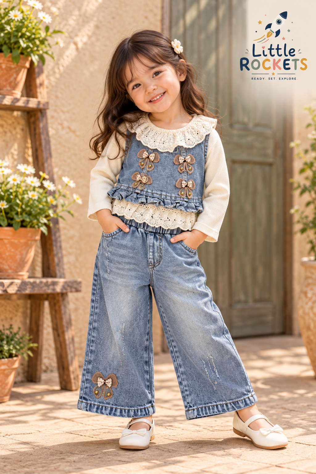 Bow Belle Denim Set for Girls