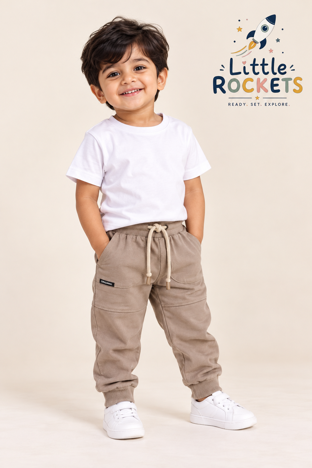 Taupe Cargo Joggers for Kids