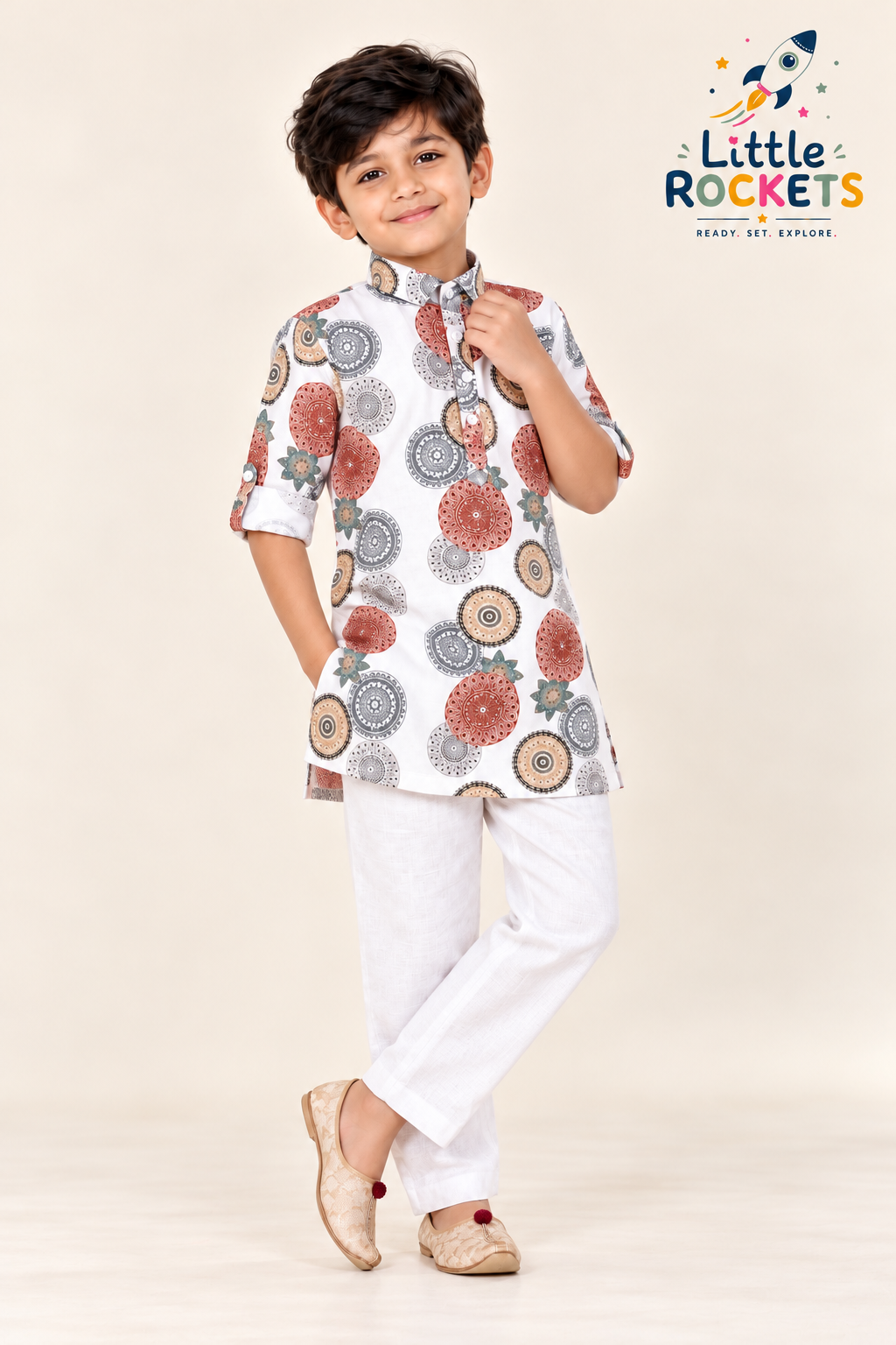 Mandala Print Kurta Set for Boys