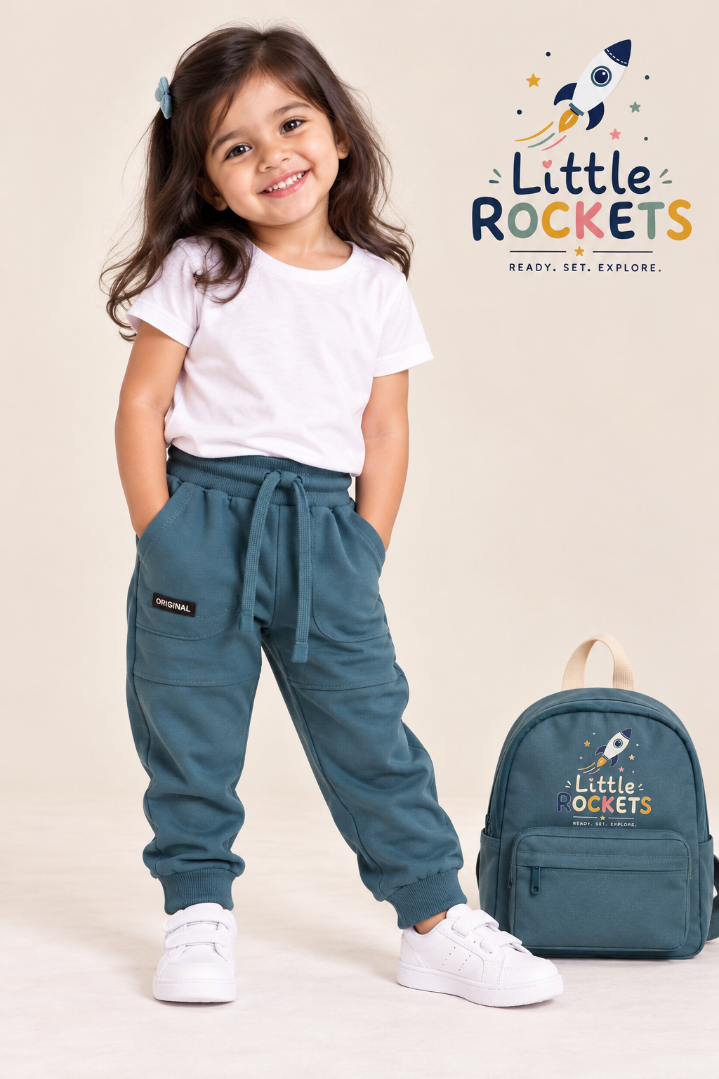 Teal Blue Cargo Joggers for Kids