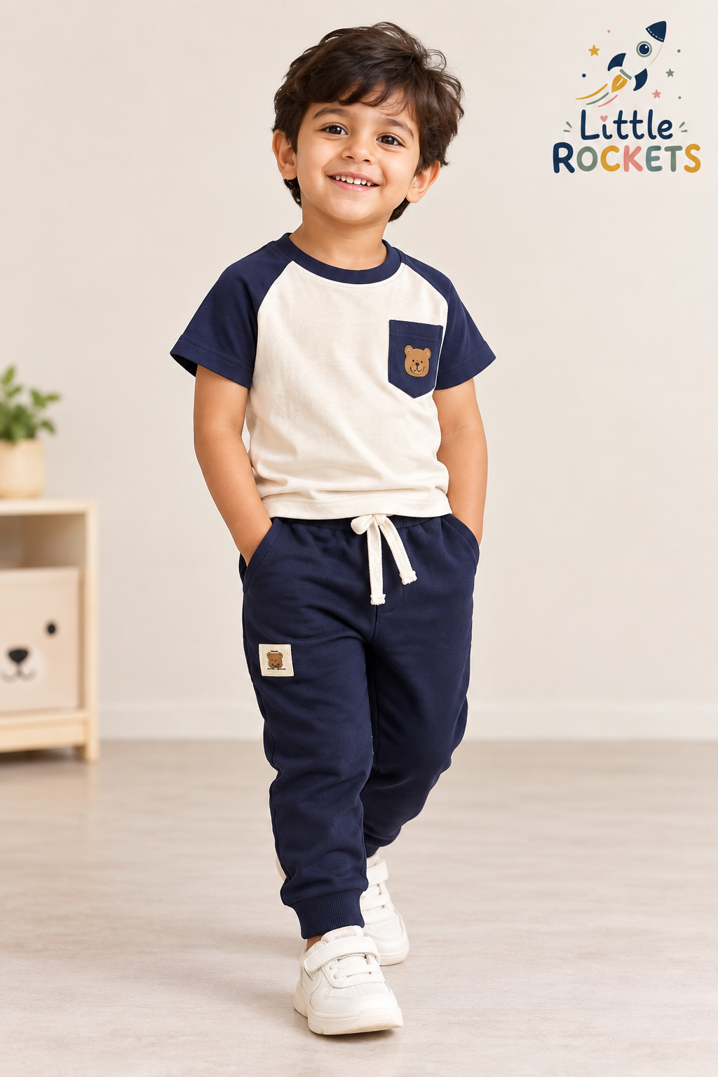 Navy Teddy Patch Joggers for Kids