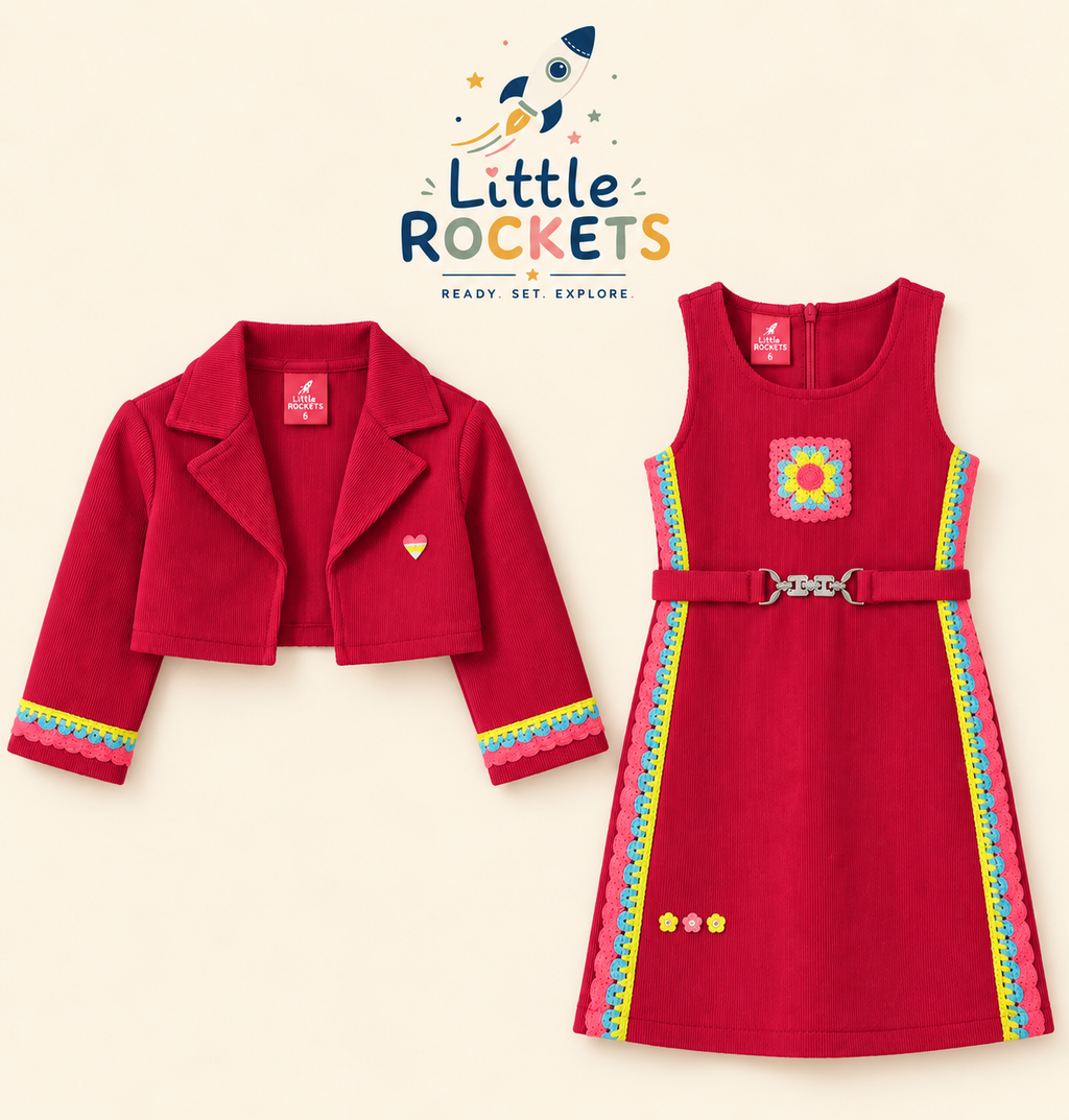 Berry Jacket Dress Set for Girls – view 3