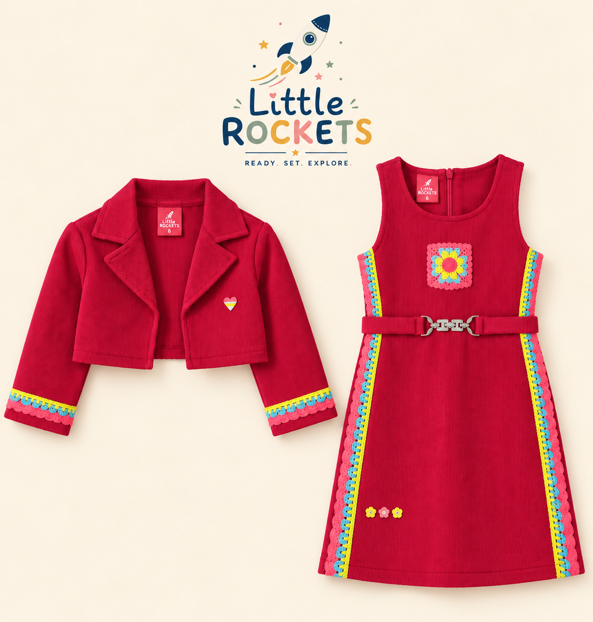 Berry Jacket Dress Set for Girls – view 3