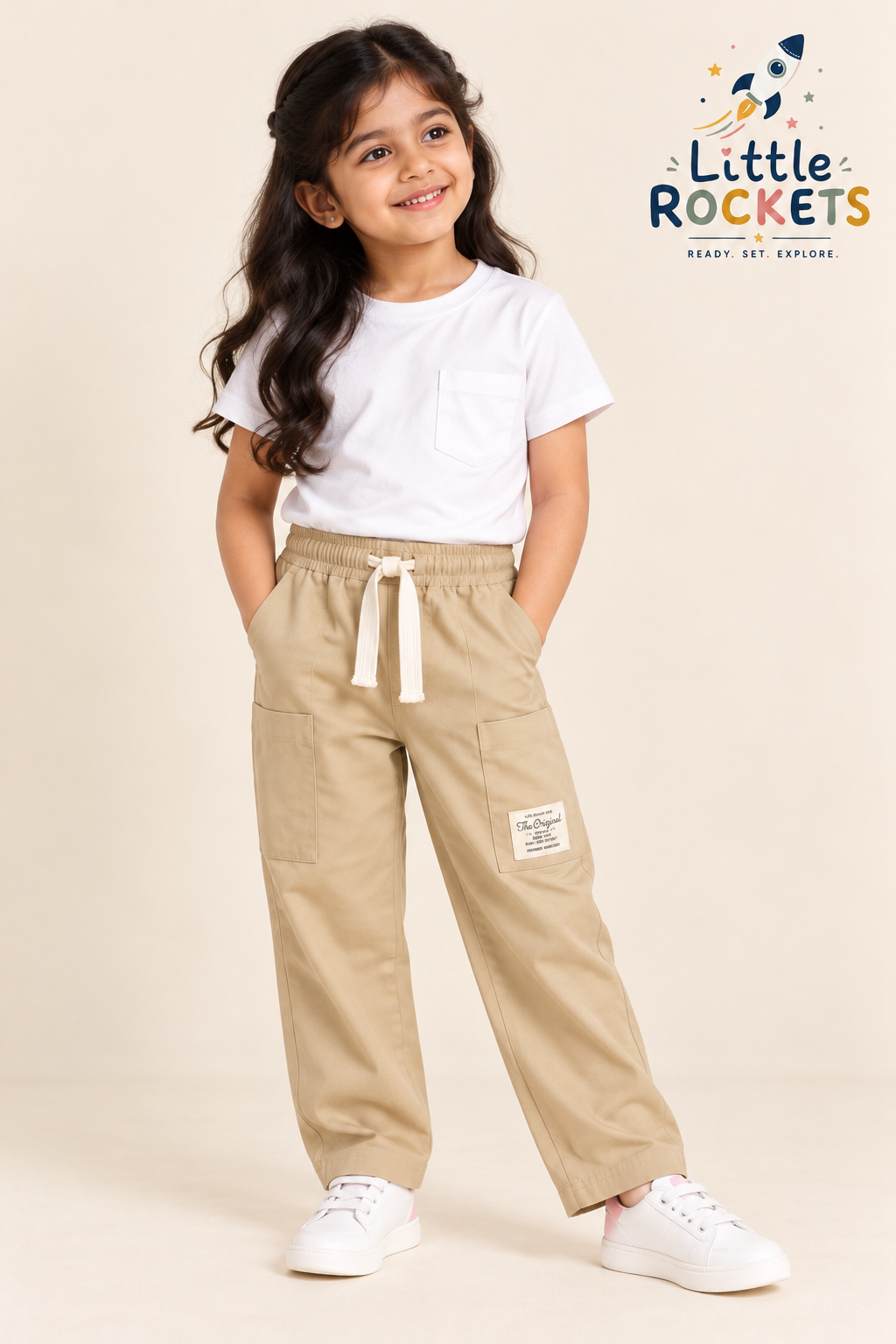 Beige Utility Pants for Kids – view 2