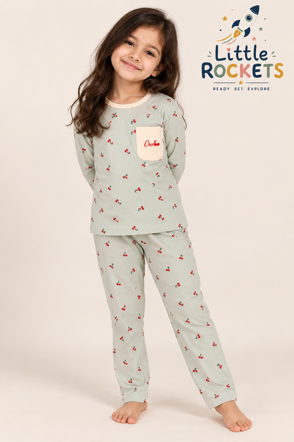 Cherry Print Night Suit for Girls