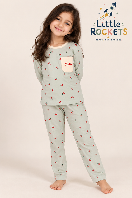Cherry Print Night Suit for Girls