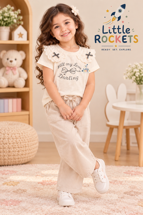 Lace Collar Cream Top for Girls – view 2