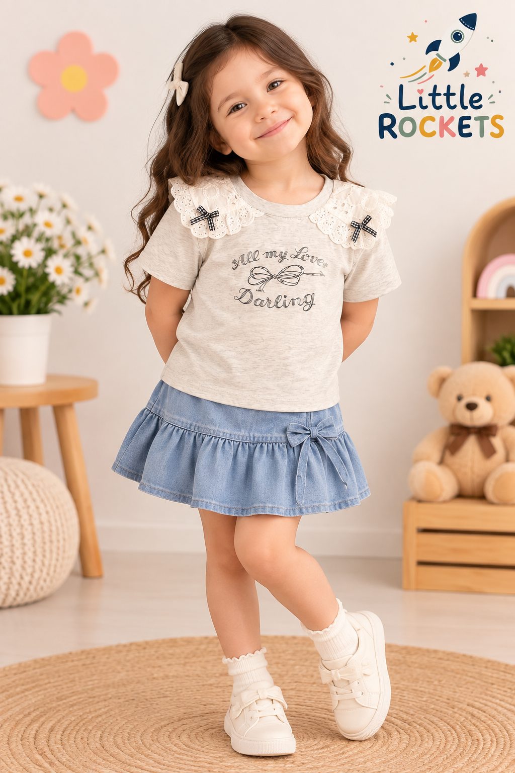 Lace Collar Bow T-Shirt for Girls