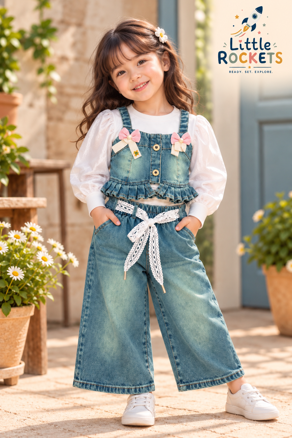 Bow & Bloom Denim Set for Girls – view 2