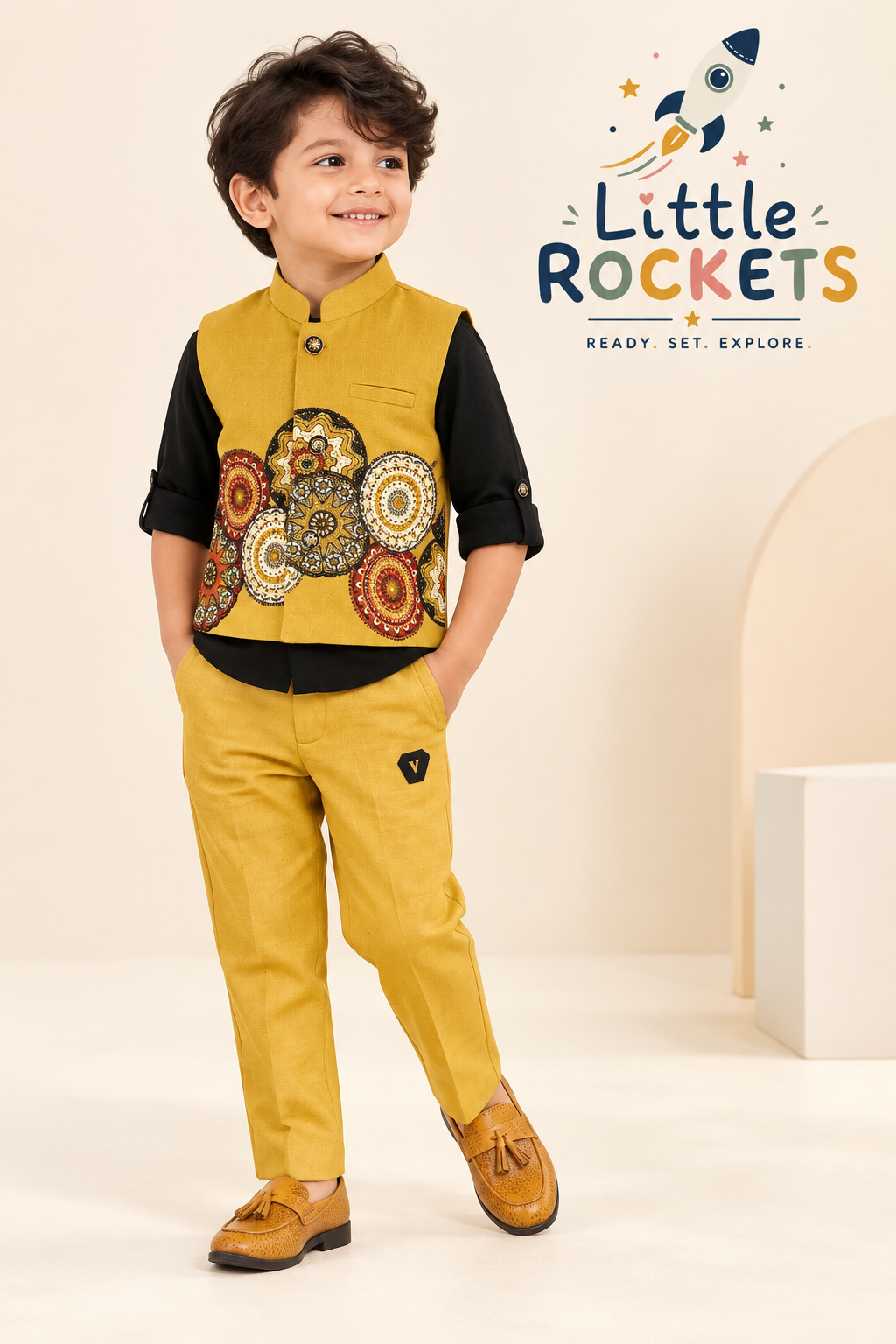 Mustard Waistcoat Set for Boys