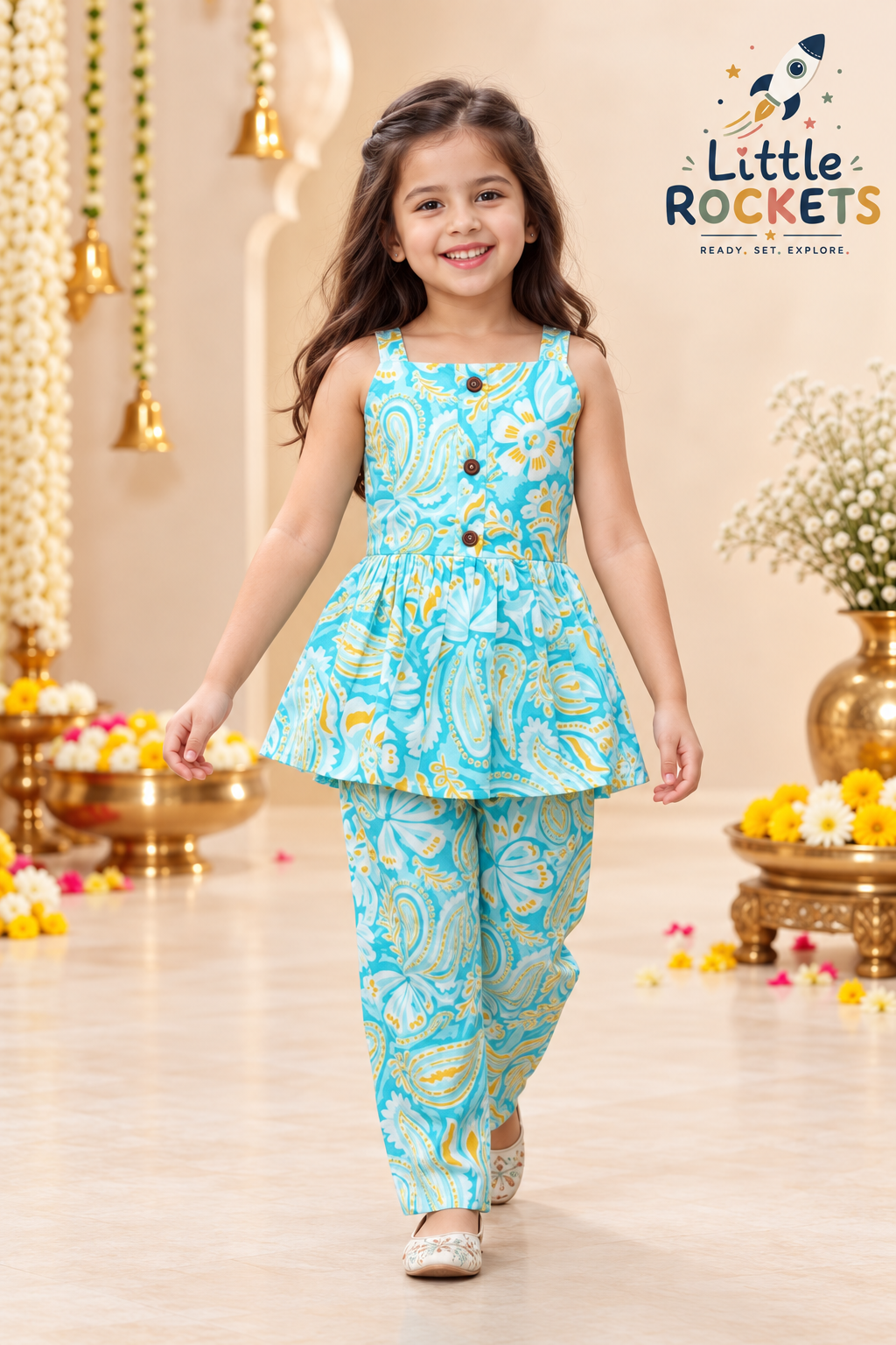 Aqua Paisley Co-ord Set for Girls