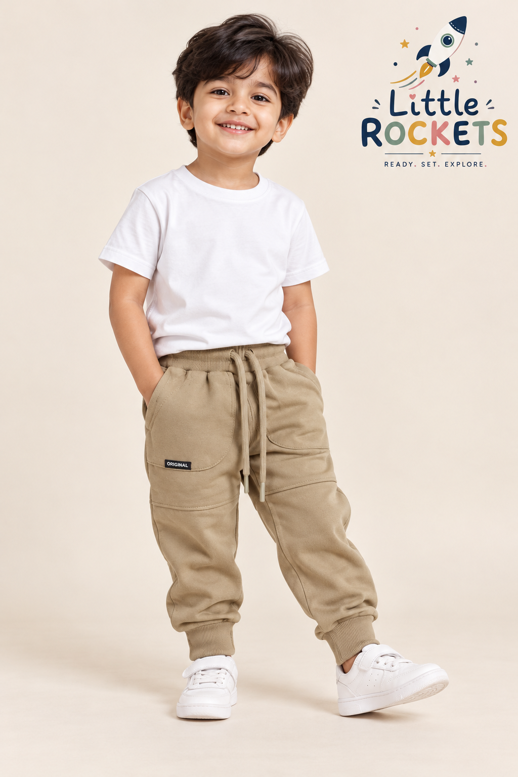 Khaki Cargo Joggers for Kids