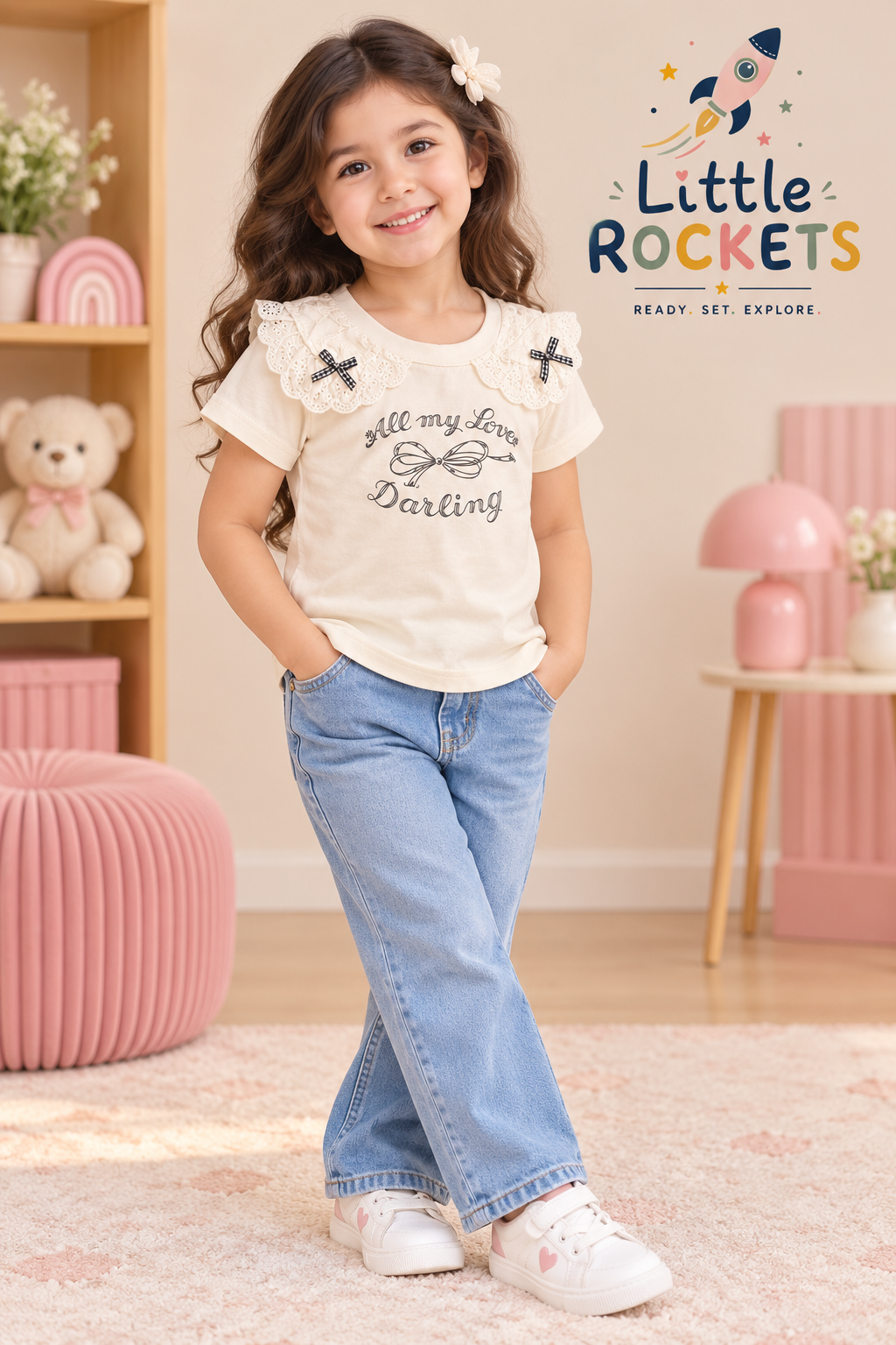 Lace Collar Cream Top for Girls