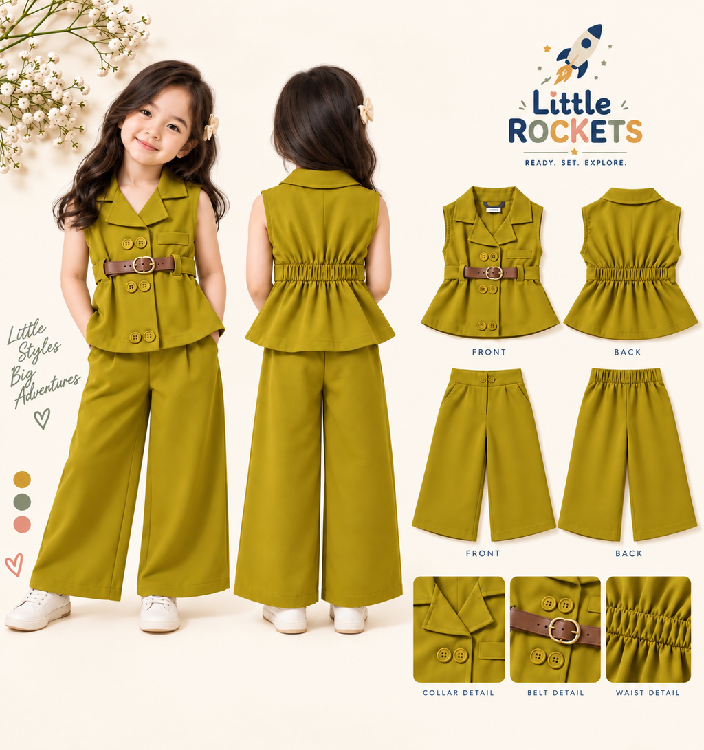 Olive Korean Co-ord Set for Girls – view 6