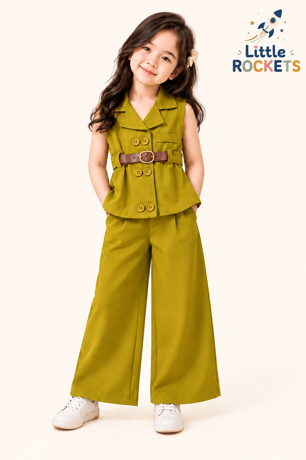 Olive Korean Co-ord Set for Girls – view 3