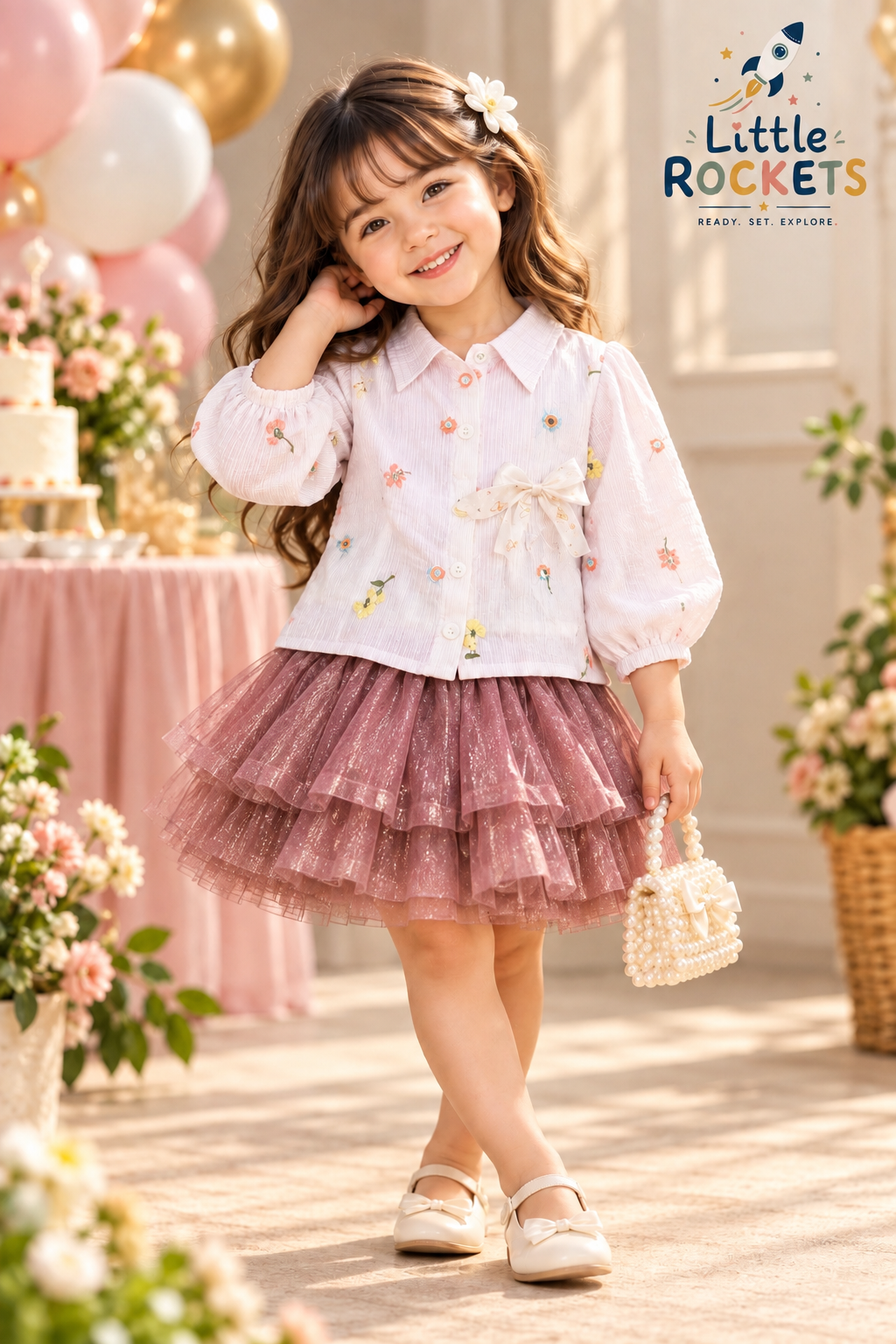 Blush Floral Shirt for Girls – view 3