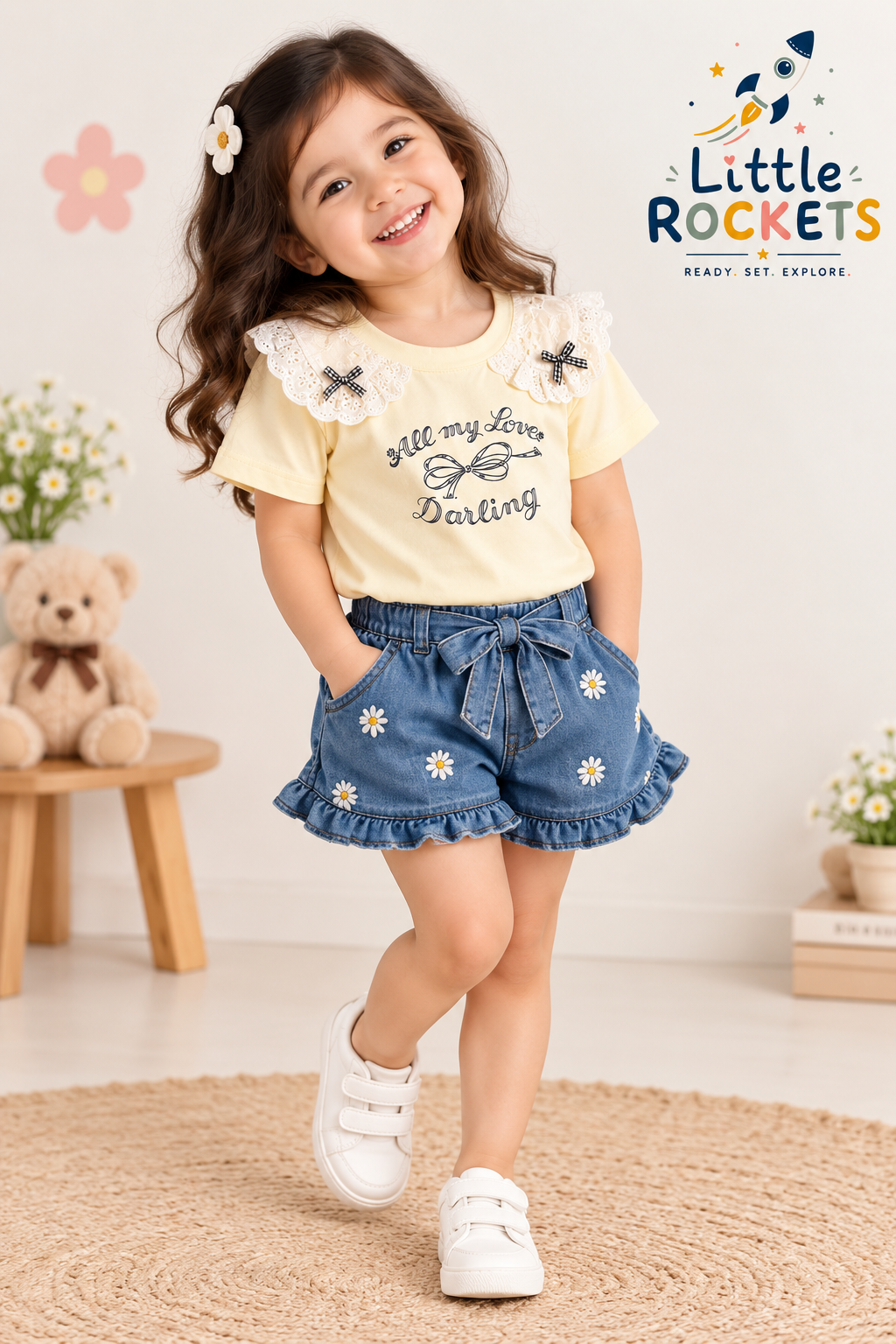 Eyelet Collar T-Shirt for Girls