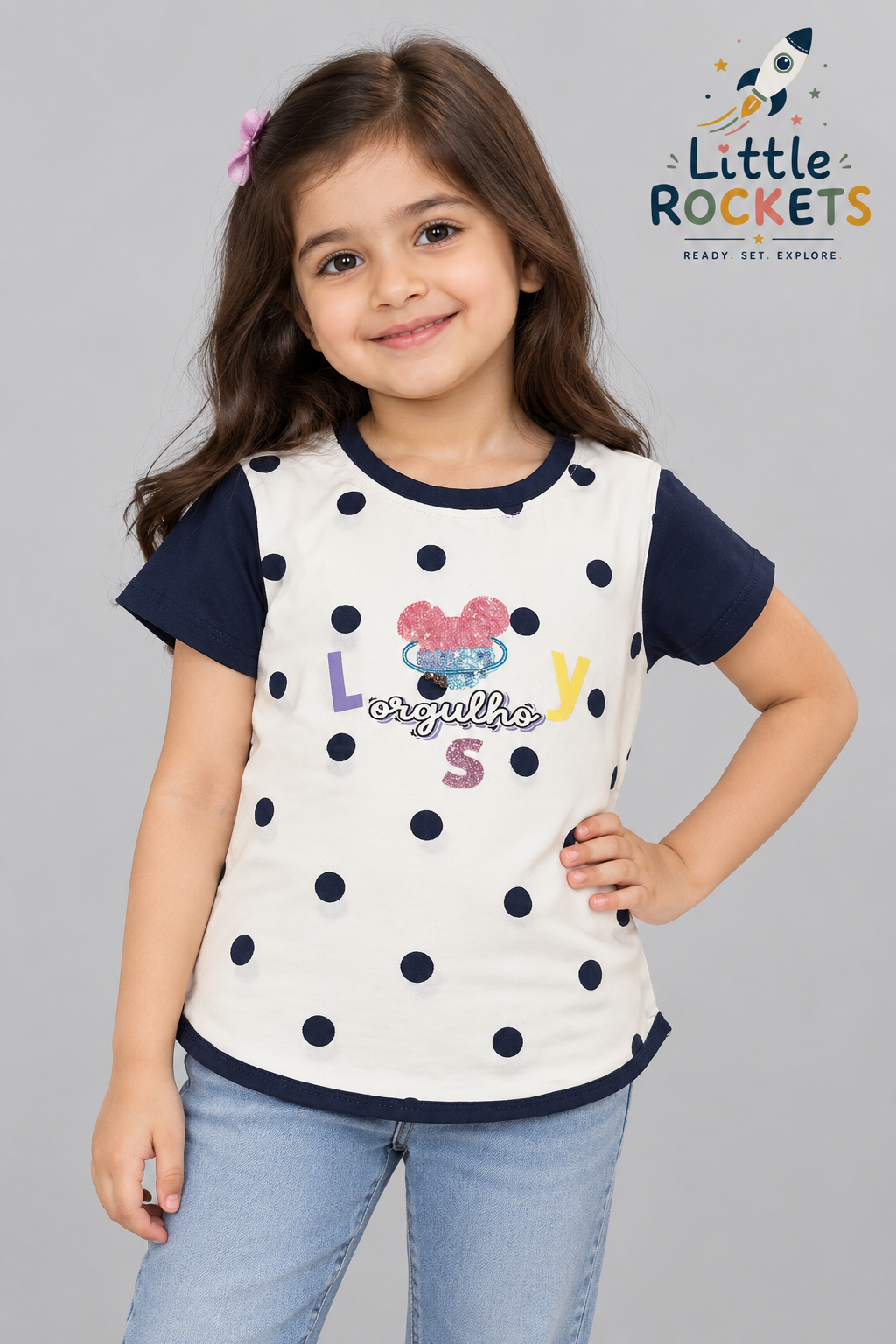 Navy Polka Dot T-Shirt for Girls