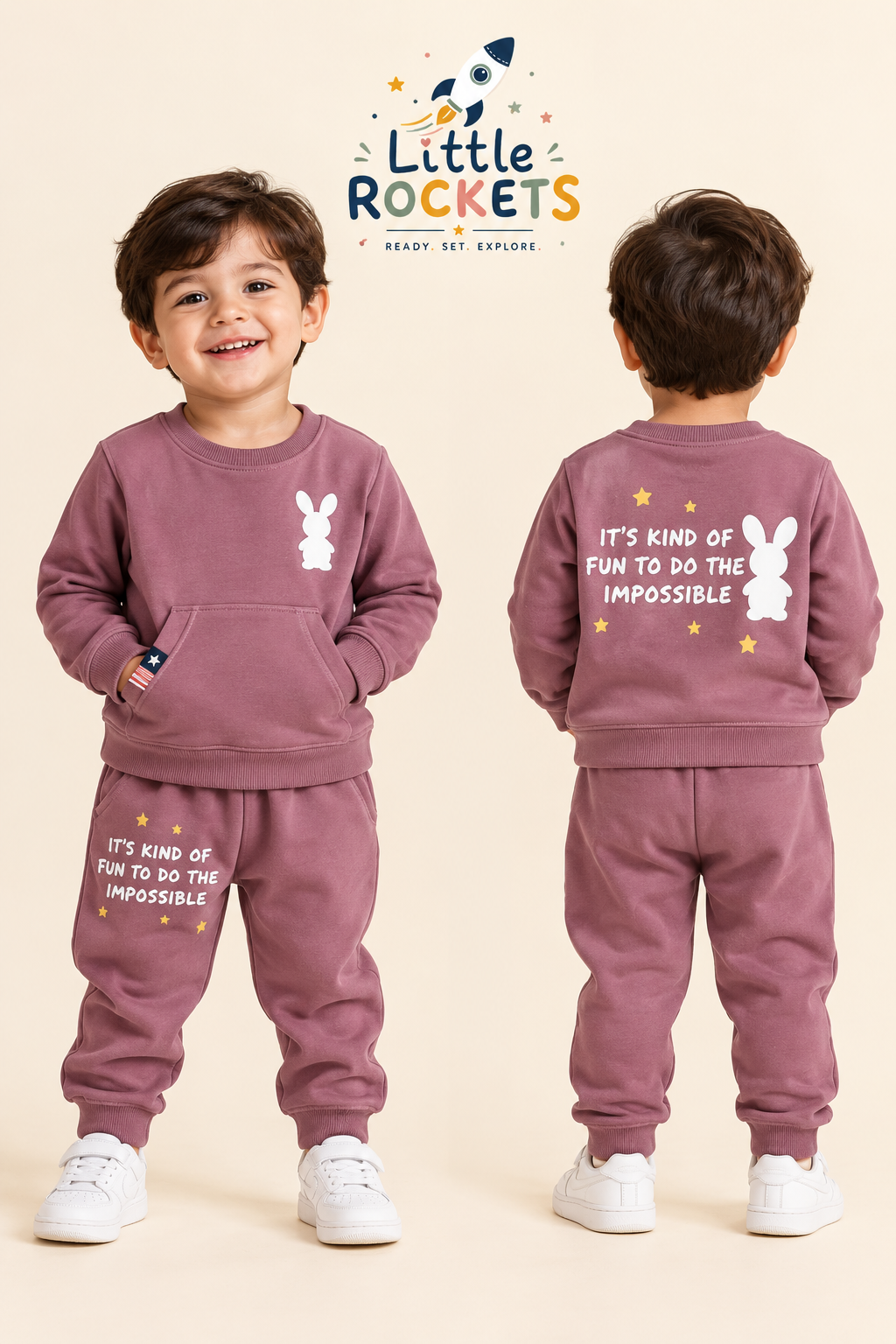 Mauve Bunny Jogger Set for Kids