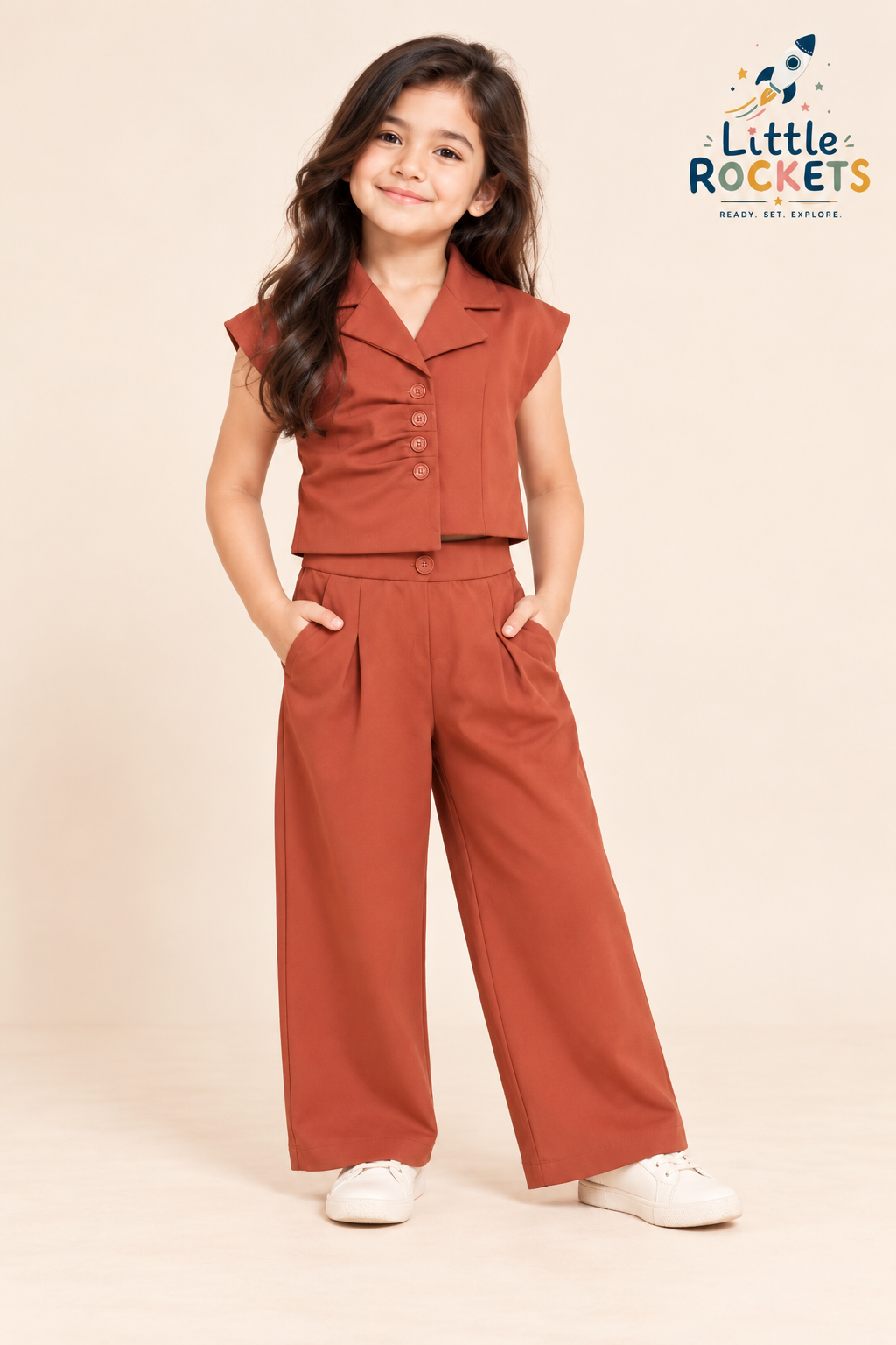 Rust Korean Co-ord Set for Girls – view 2