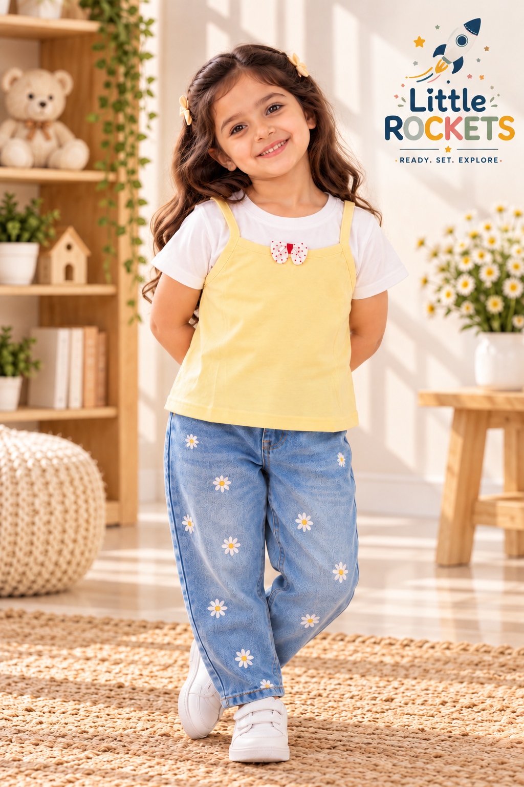 Yellow Layered Bow Top for Girls