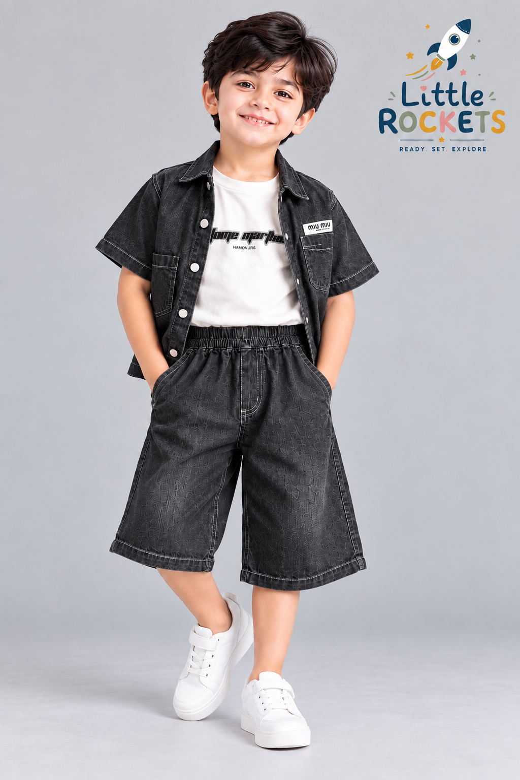 Black Denim Co-ord Set for Kids