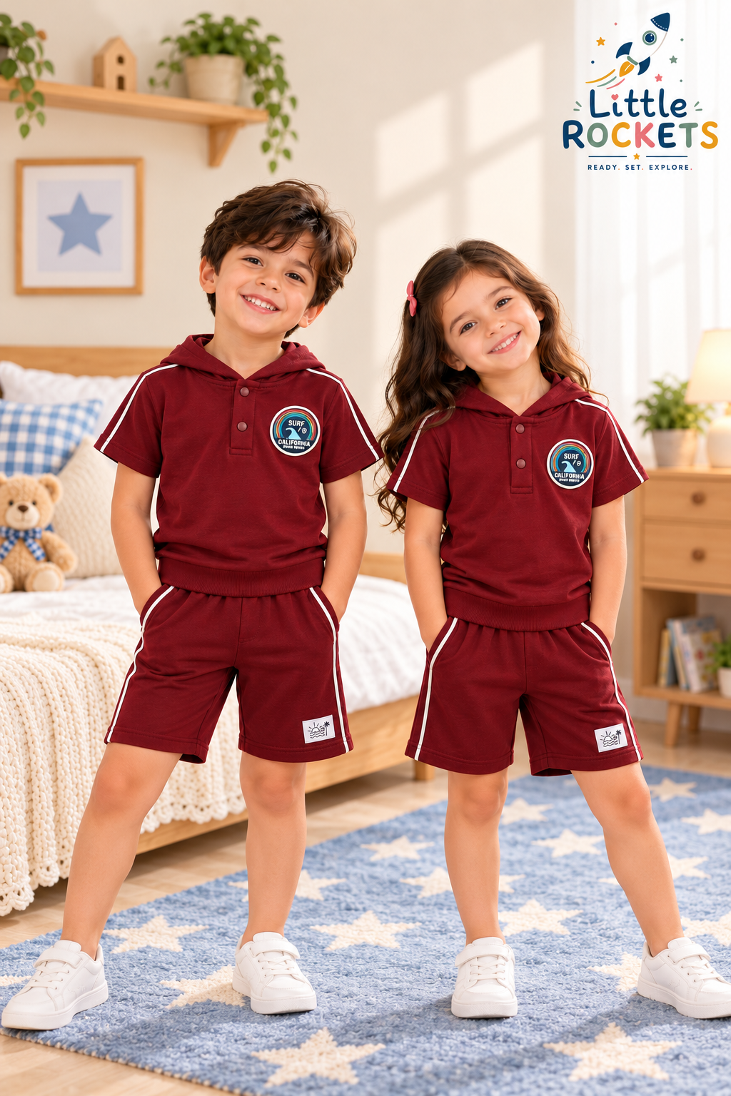 Burgundy Surf Co-ord Set for Kids