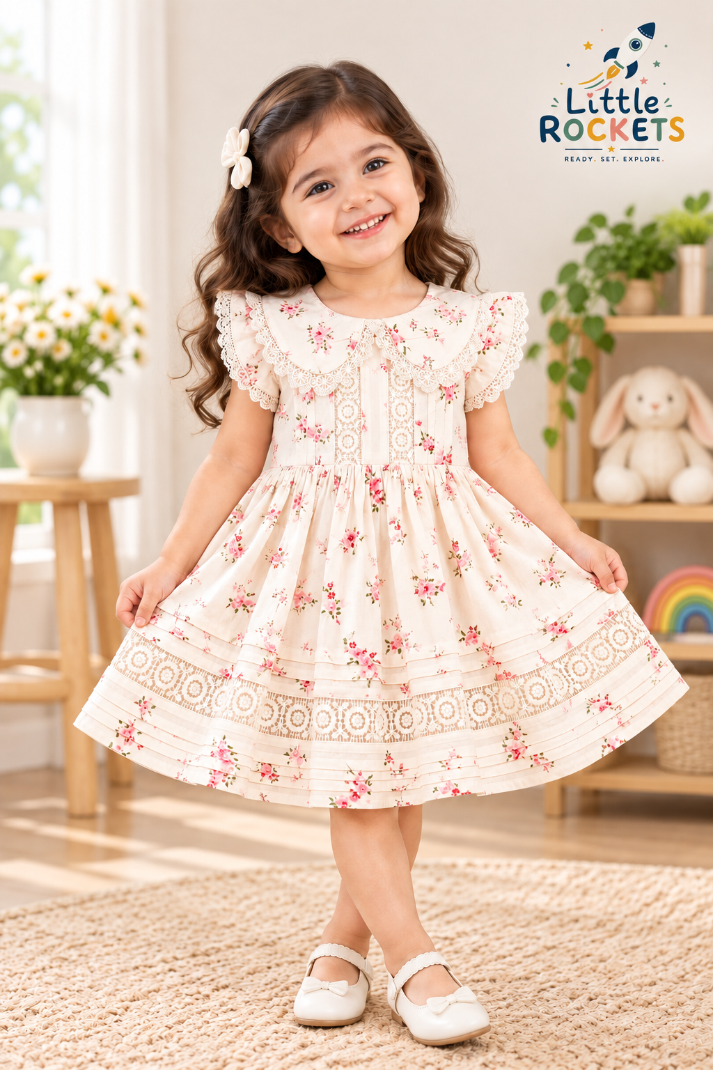 Ivory Lace Floral Dress for Girls