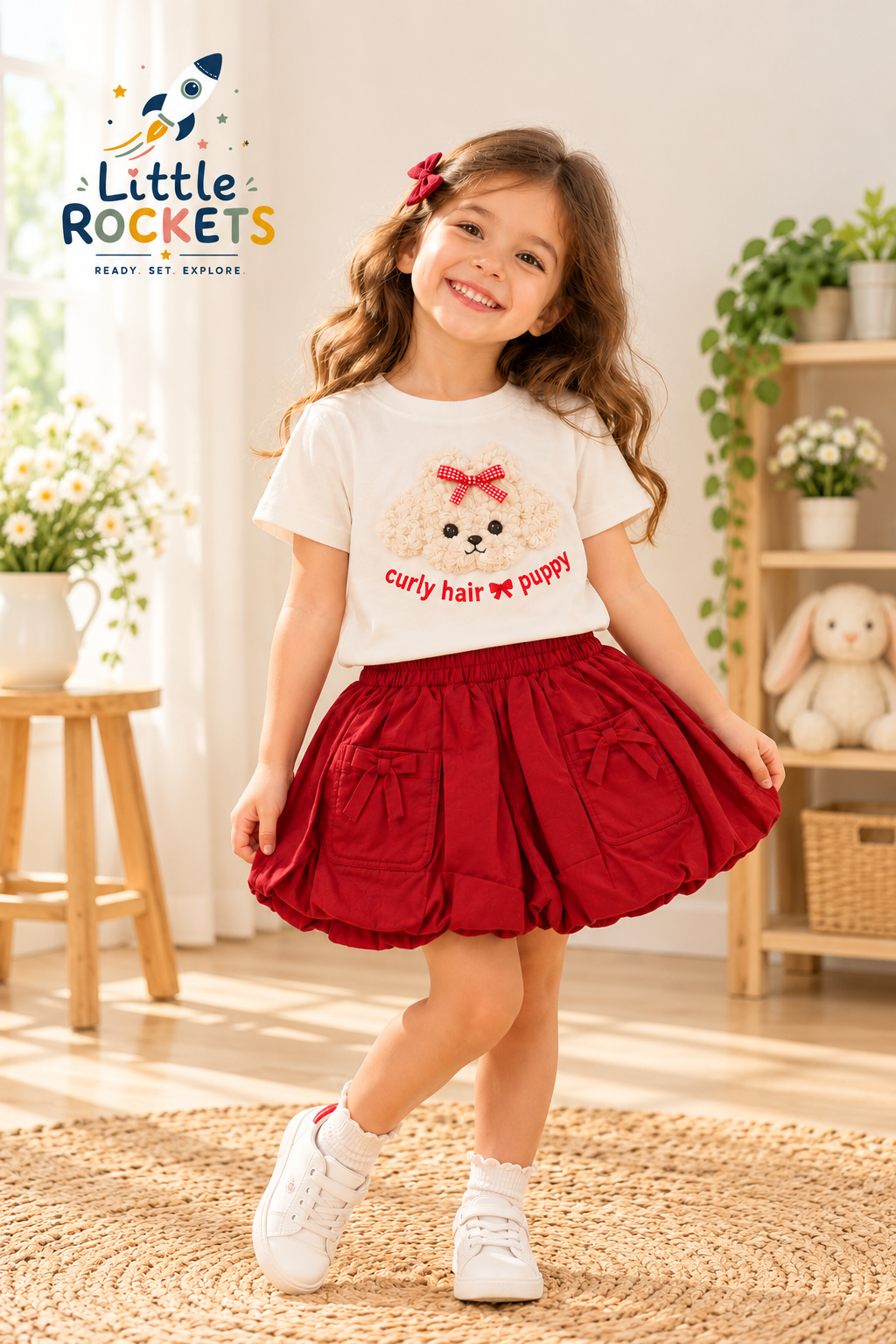 Curly Puppy Skirt Set for Girls