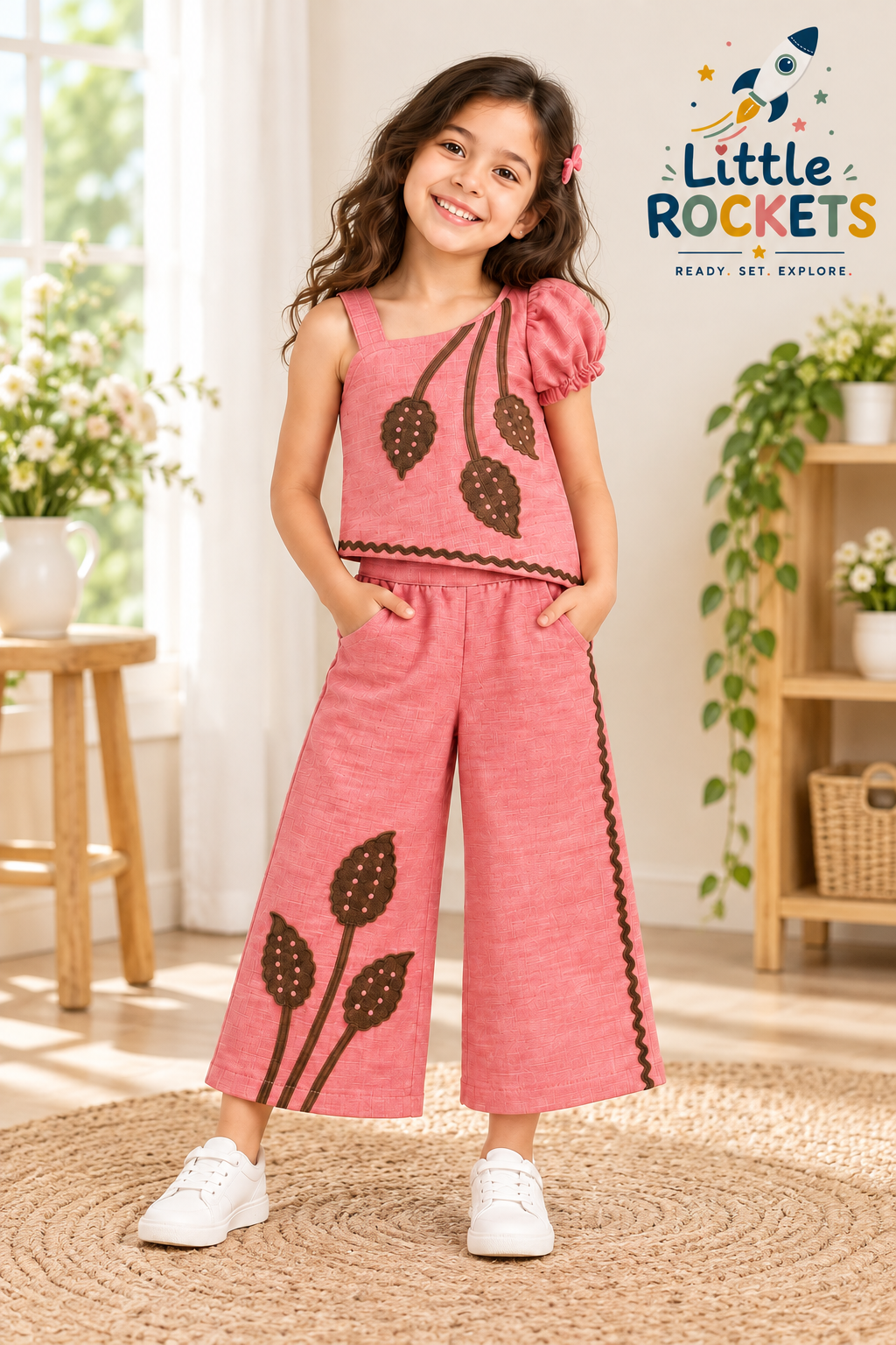 Coral Top & Palazzo Set for Girls