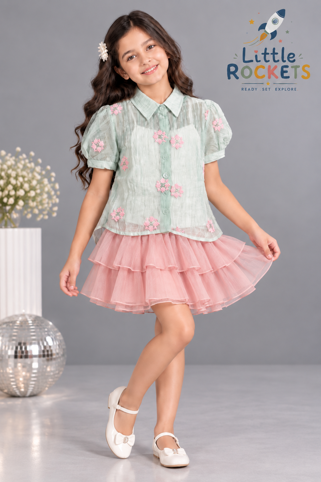 Mint Embroidered Shirt for Girls