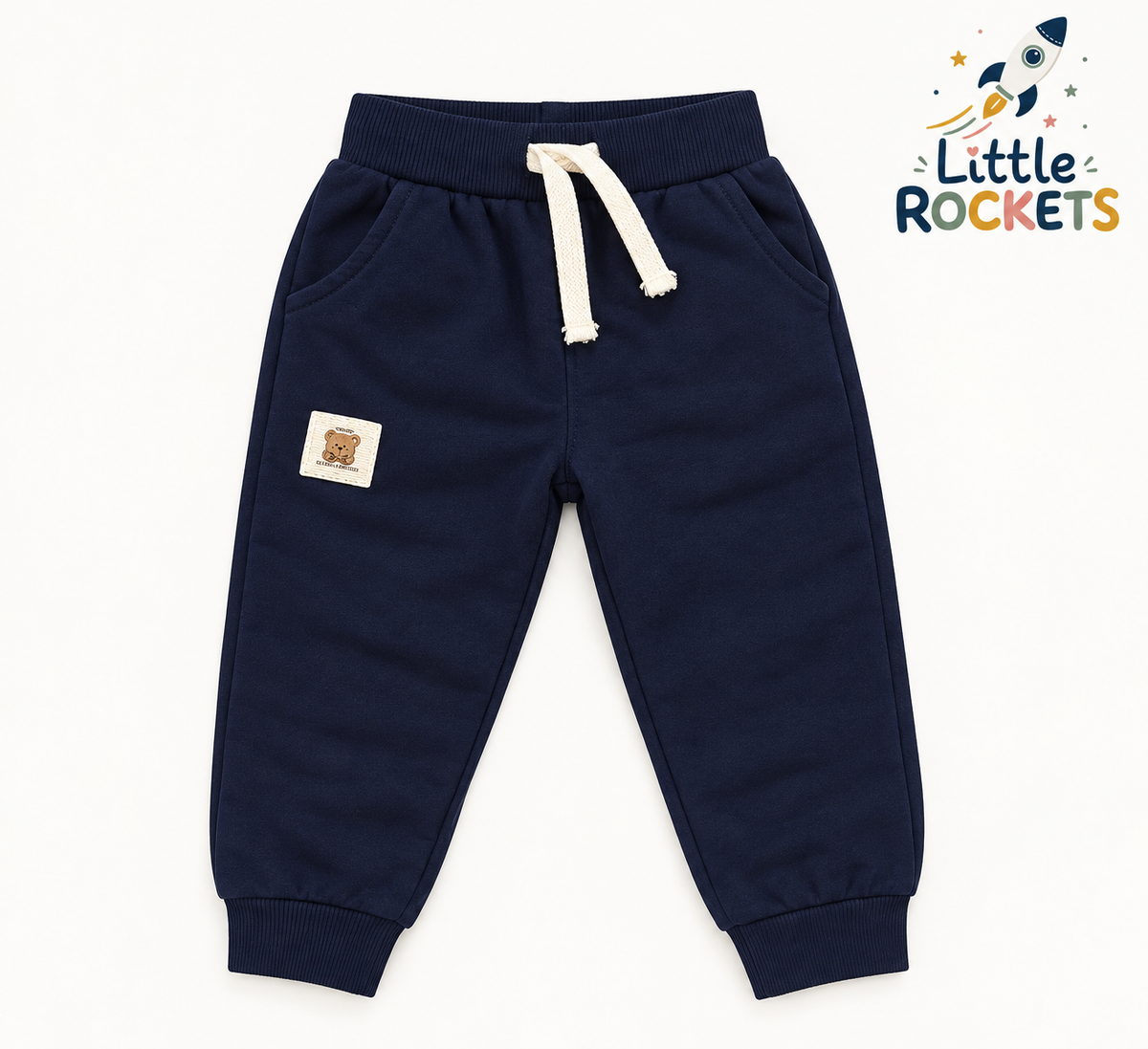 Navy Teddy Patch Joggers for Kids – view 3