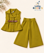 Olive Korean Co-ord Set for Girls – view 4