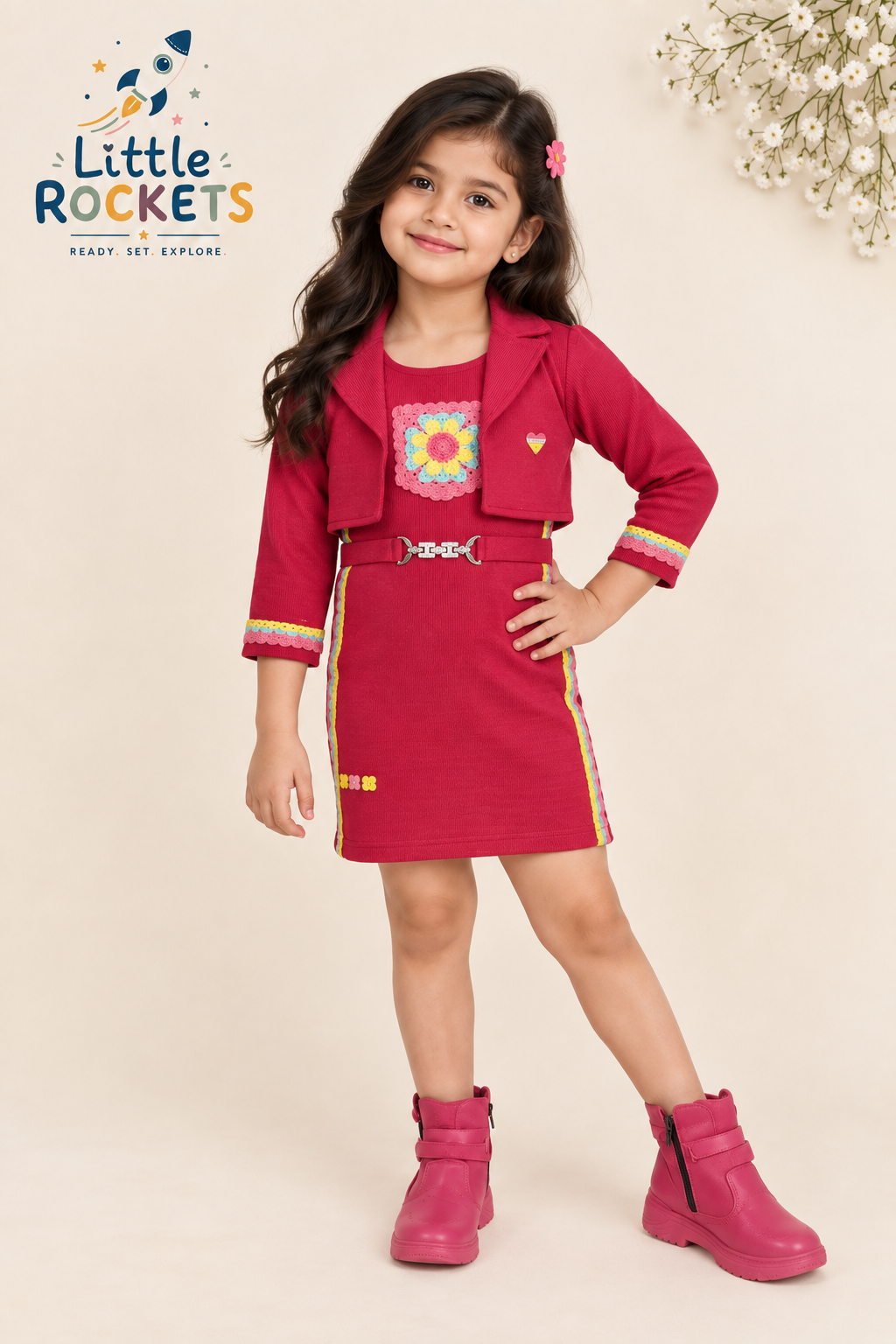 Berry Jacket Dress Set for Girls – view 4