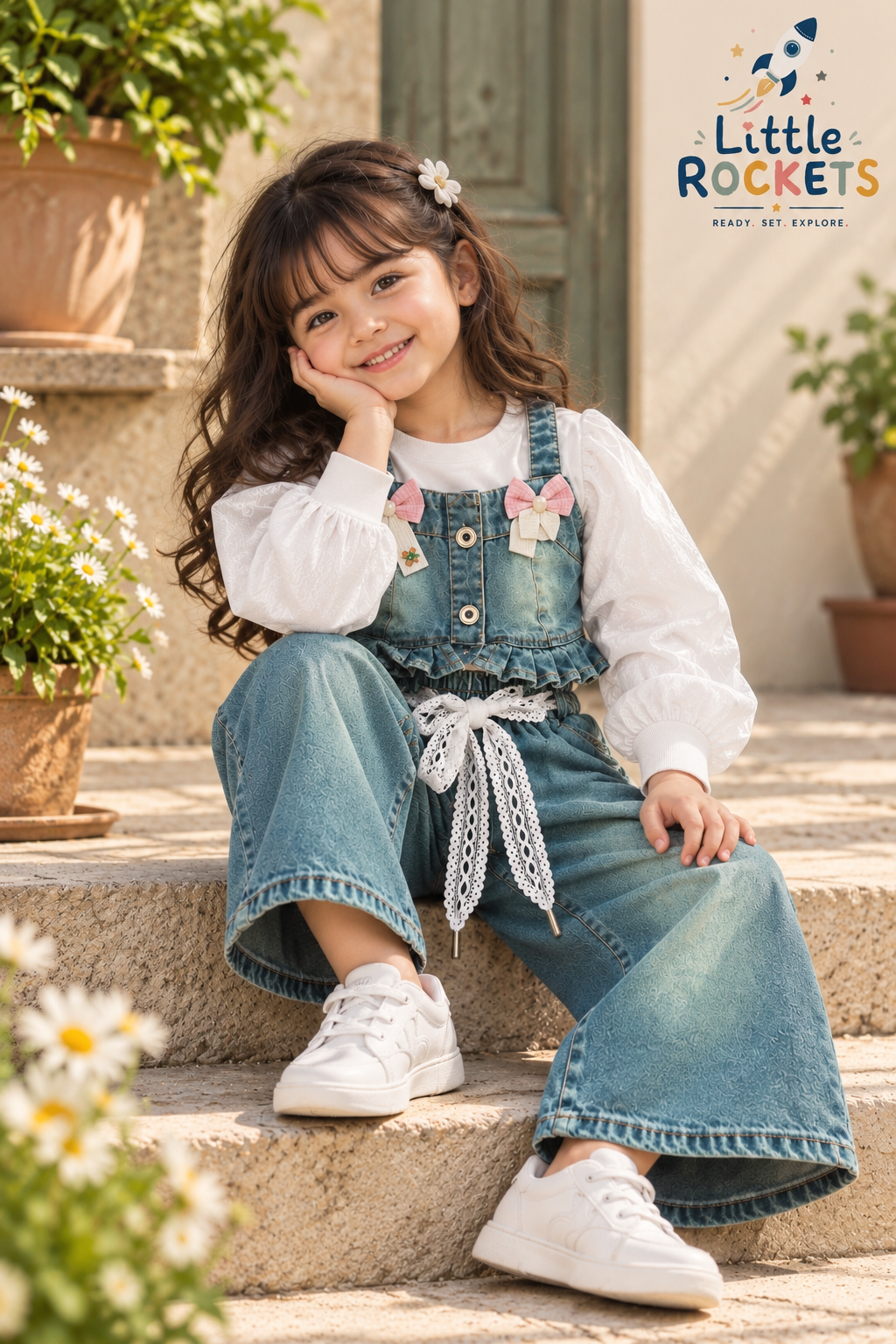 Bow & Bloom Denim Set for Girls