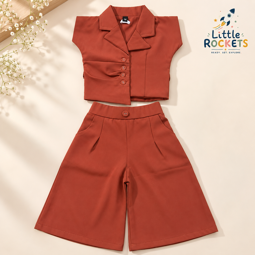 Rust Korean Co-ord Set for Girls – view 3