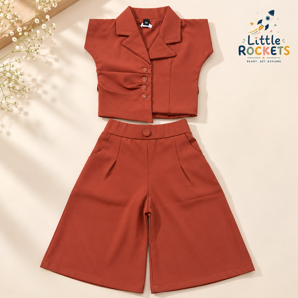 Rust Korean Co-ord Set for Girls – view 3