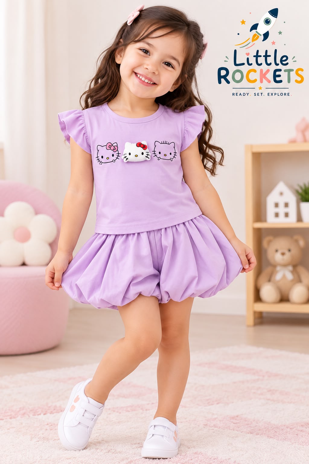 Kitty Ruffle Co-ord Set for Girls