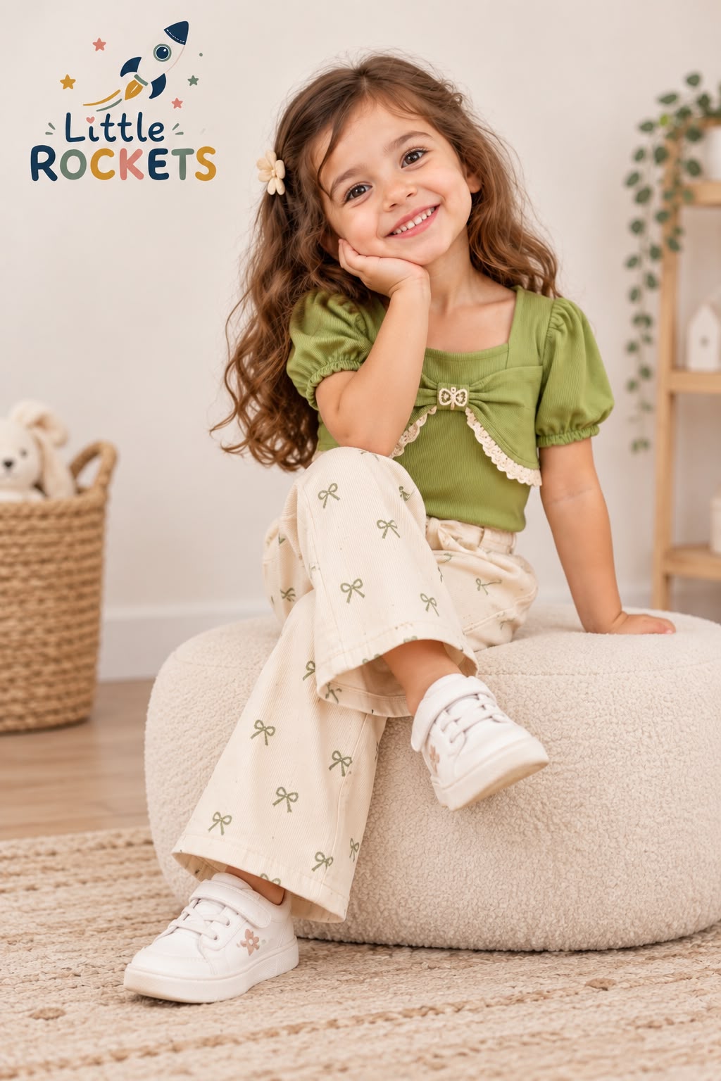 Sage Puff Sleeve Top for Girls – view 2