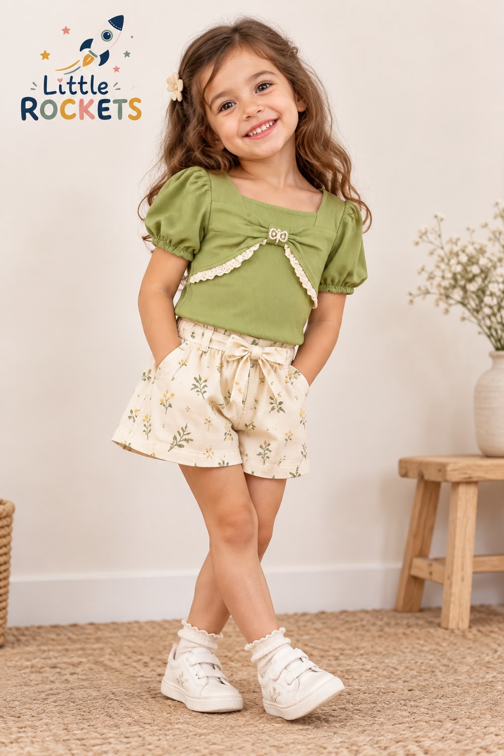 Sage Puff Sleeve Top for Girls