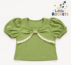 Sage Puff Sleeve Top for Girls – view 3