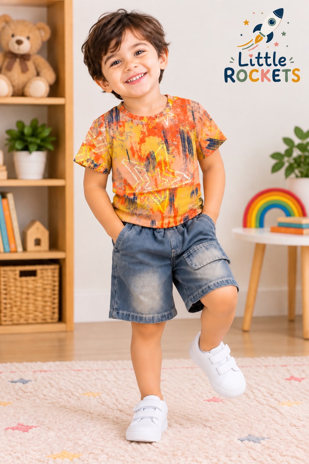 Tie-Dye Denim Shorts Set for Boys