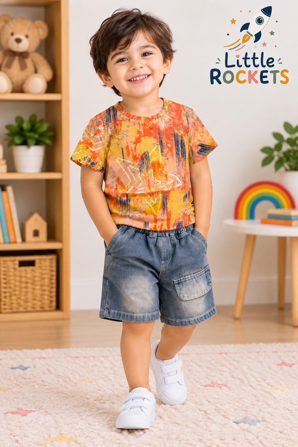 Tie-Dye Denim Shorts Set for Boys – view 2