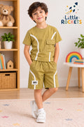 Olive Cargo Co-ord Set for Boys