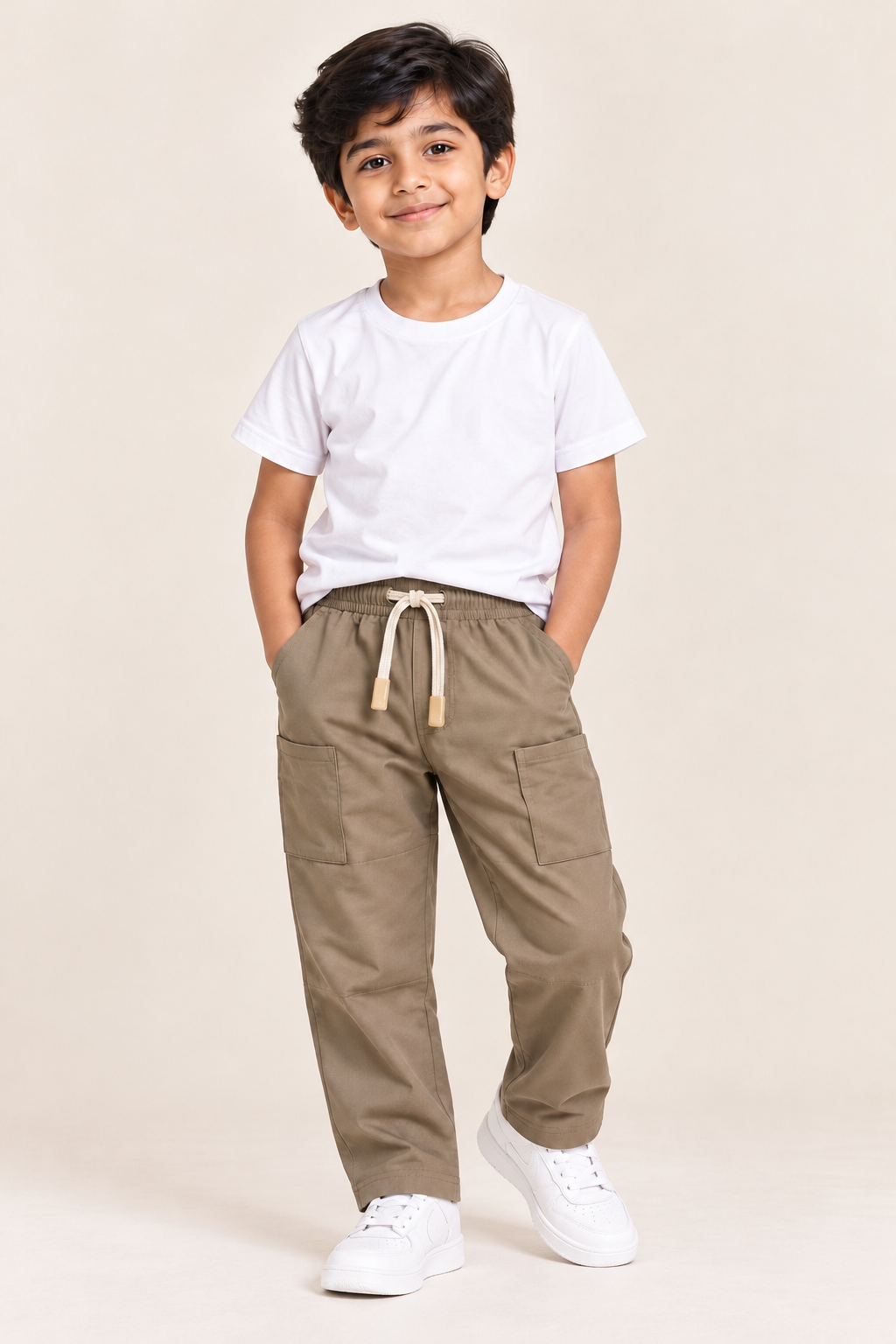 Mocha Beige Cargo Pants for Kids